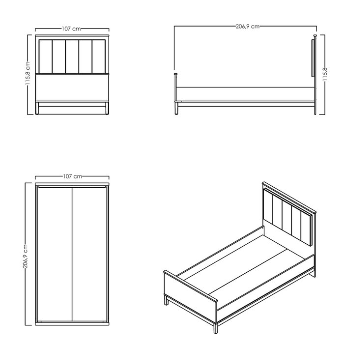 Hanah Home Cama Individual Madera y Roble Blanco